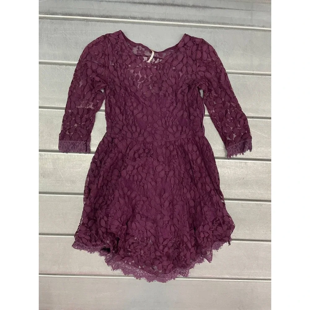 Free People‎ Floral Lace Mini Flare Dress Womens 6 Beet Color Cocktail Dress